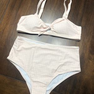 Plaid Knot Front Top w/ High Waist Bikini Set